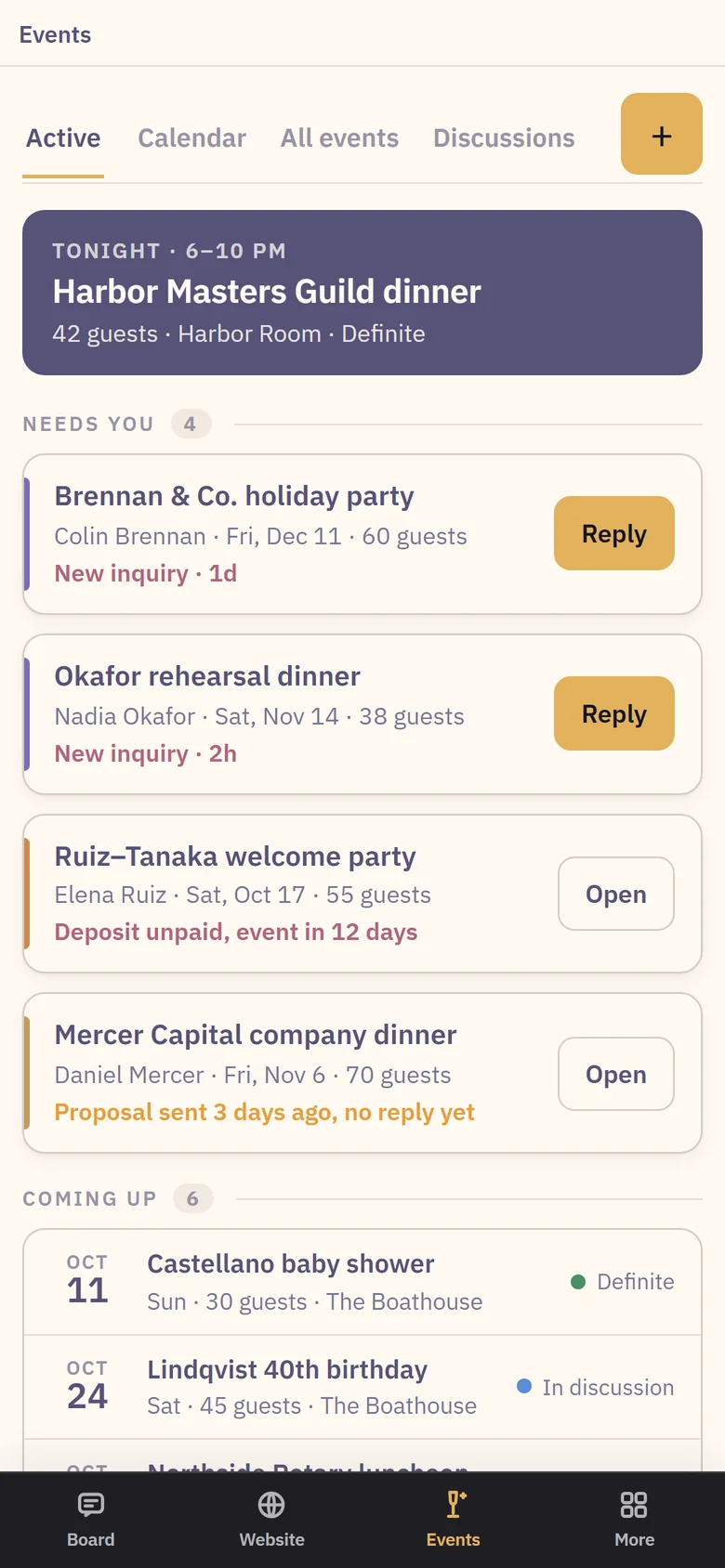 The same Events desk on a phone