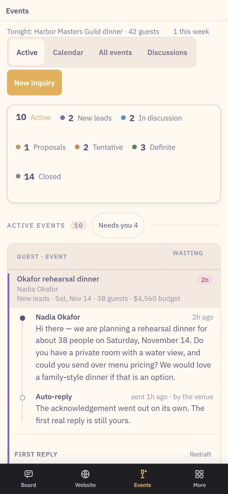 The same Events desk on a phone