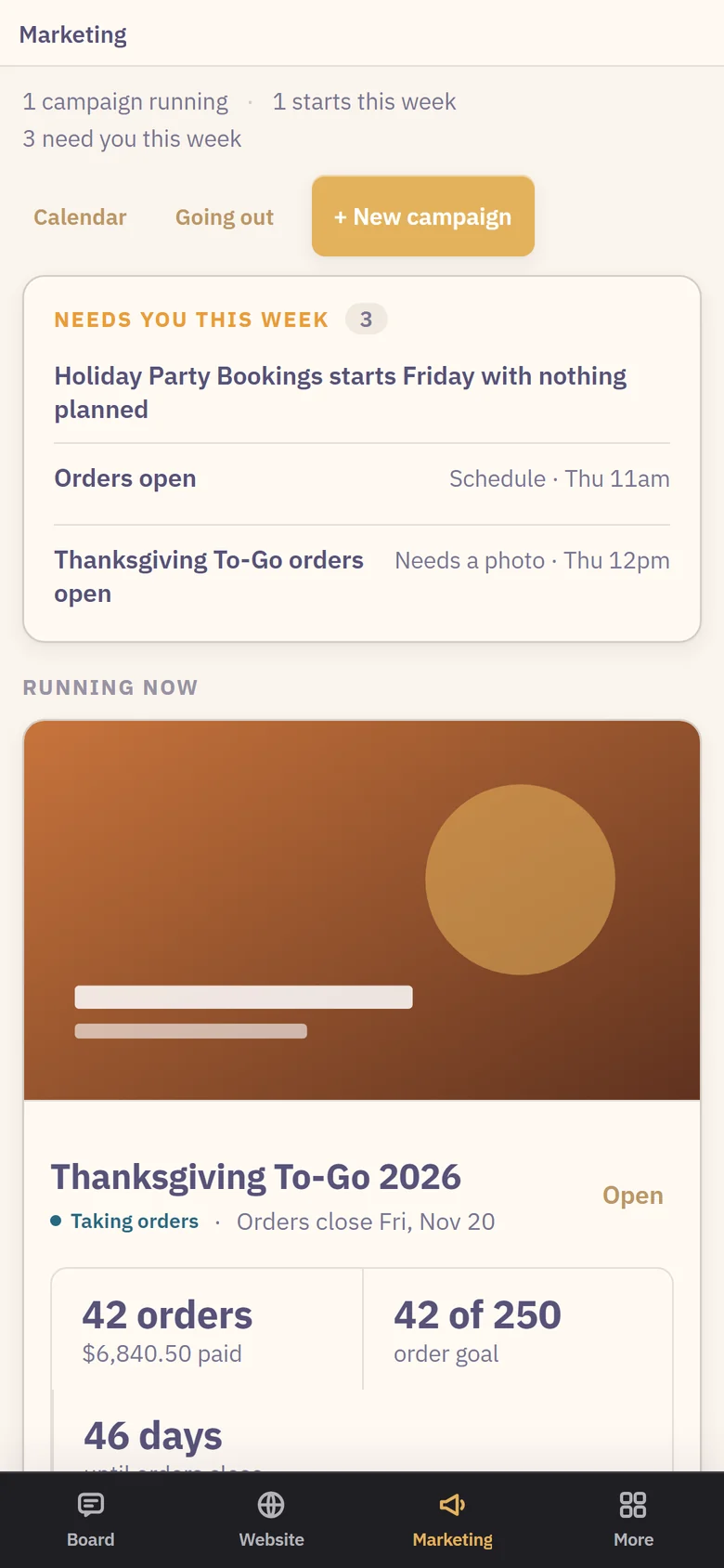 The same Marketing page on a phone