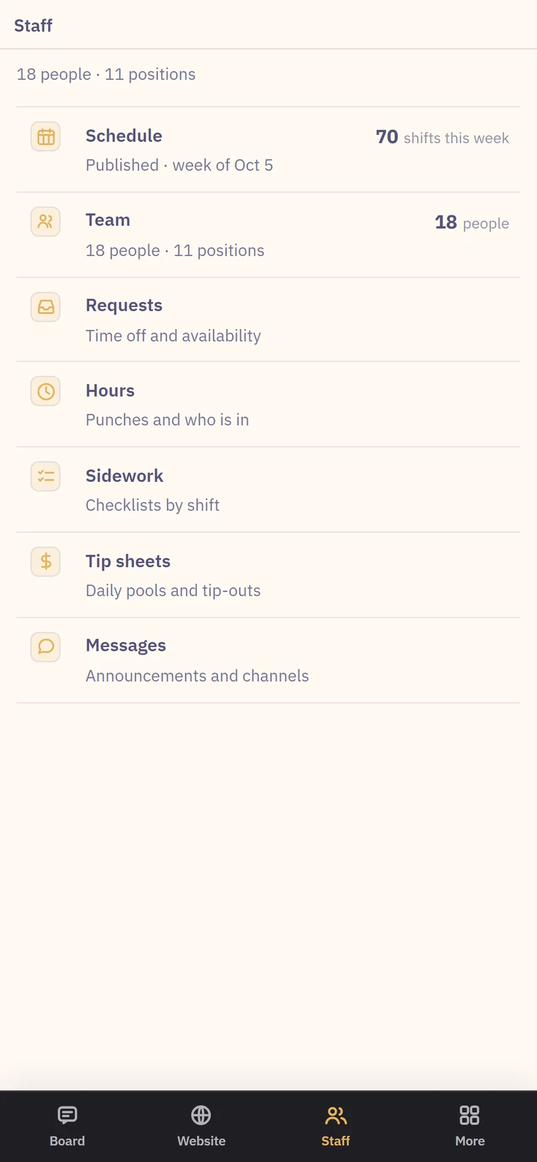 The same Staff page on a phone